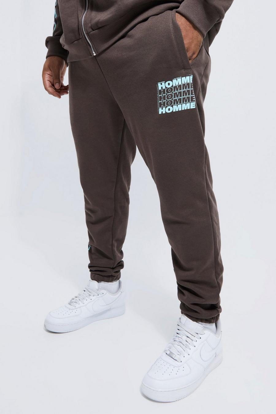 Pantalón deportivo Plus Regular con estampado gráfico Homme, Chocolate marrón