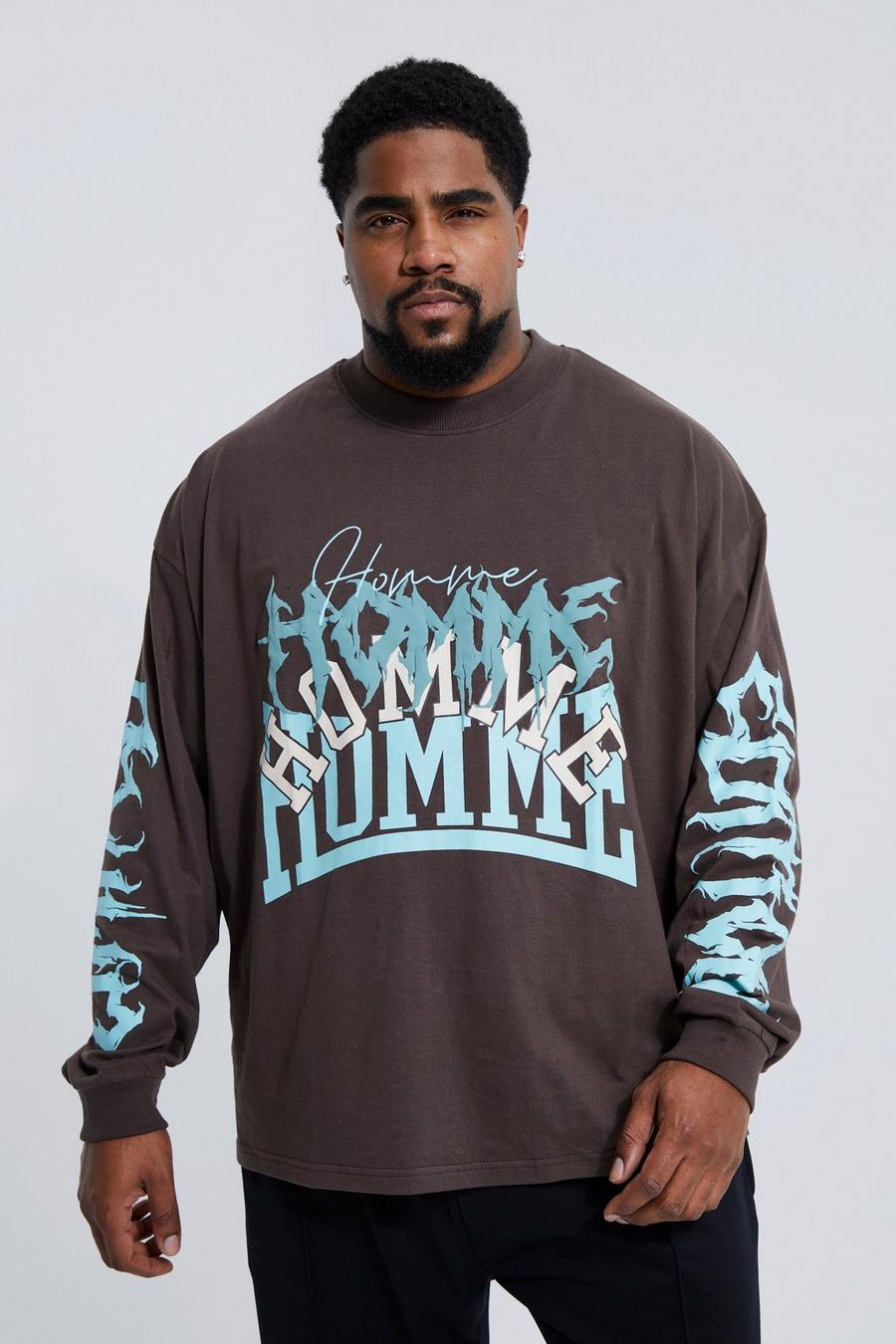 Chocolate Plus Oversized Homme Print Long Sleeve T-shirt image number 1