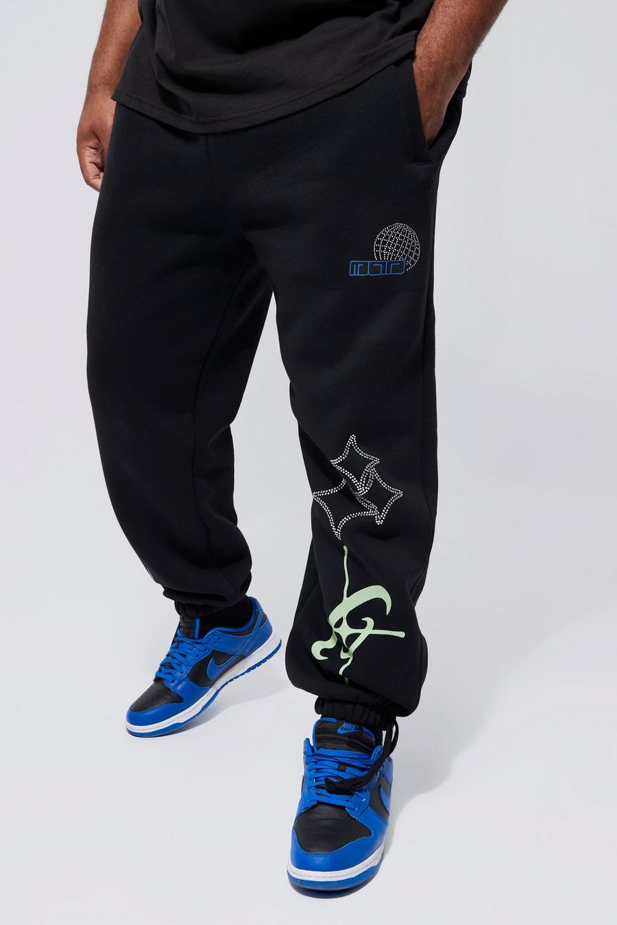 Pantalón deportivo Plus Regular con estampado gráfico e incrustaciones, Black image number 1