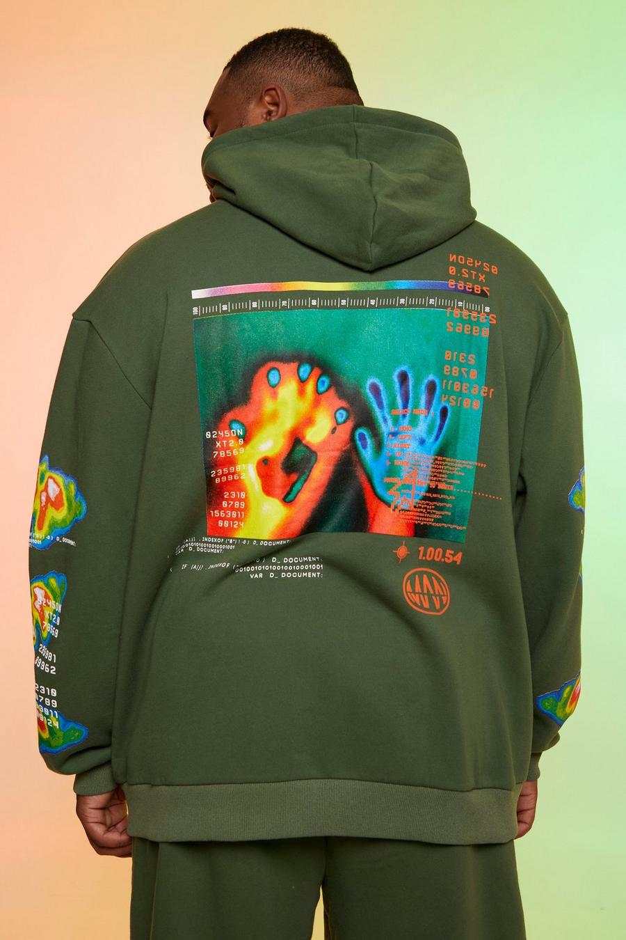 Forest Plus Oversized Heat Print Seam Detail Hoodie image number 1