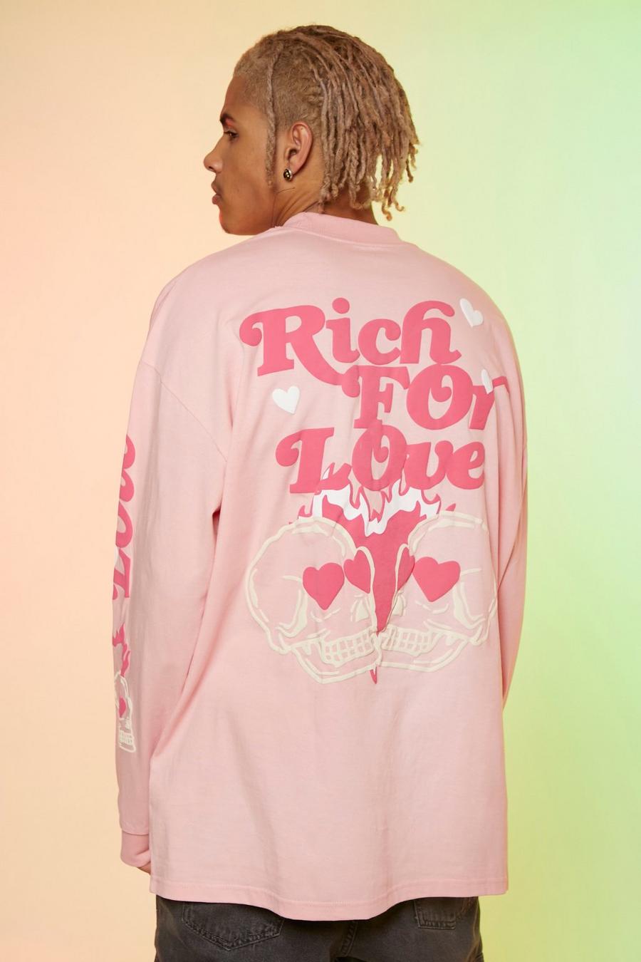 Pink Tall Oversized Heart Graphic Long Sleeve Tee image number 1