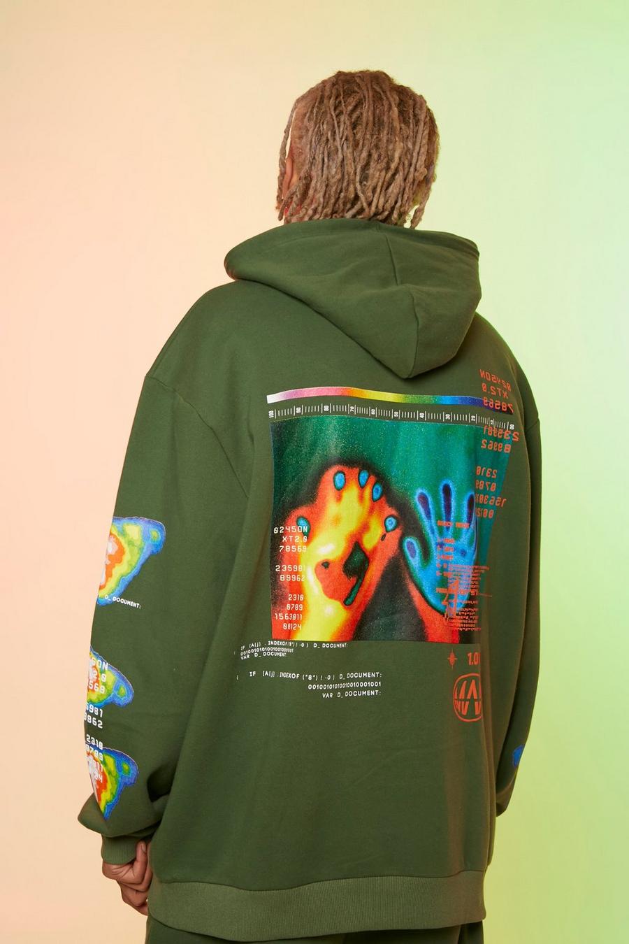Tall Oversize Hoodie mit Heat-Print und Naht-Detail, Forest vert