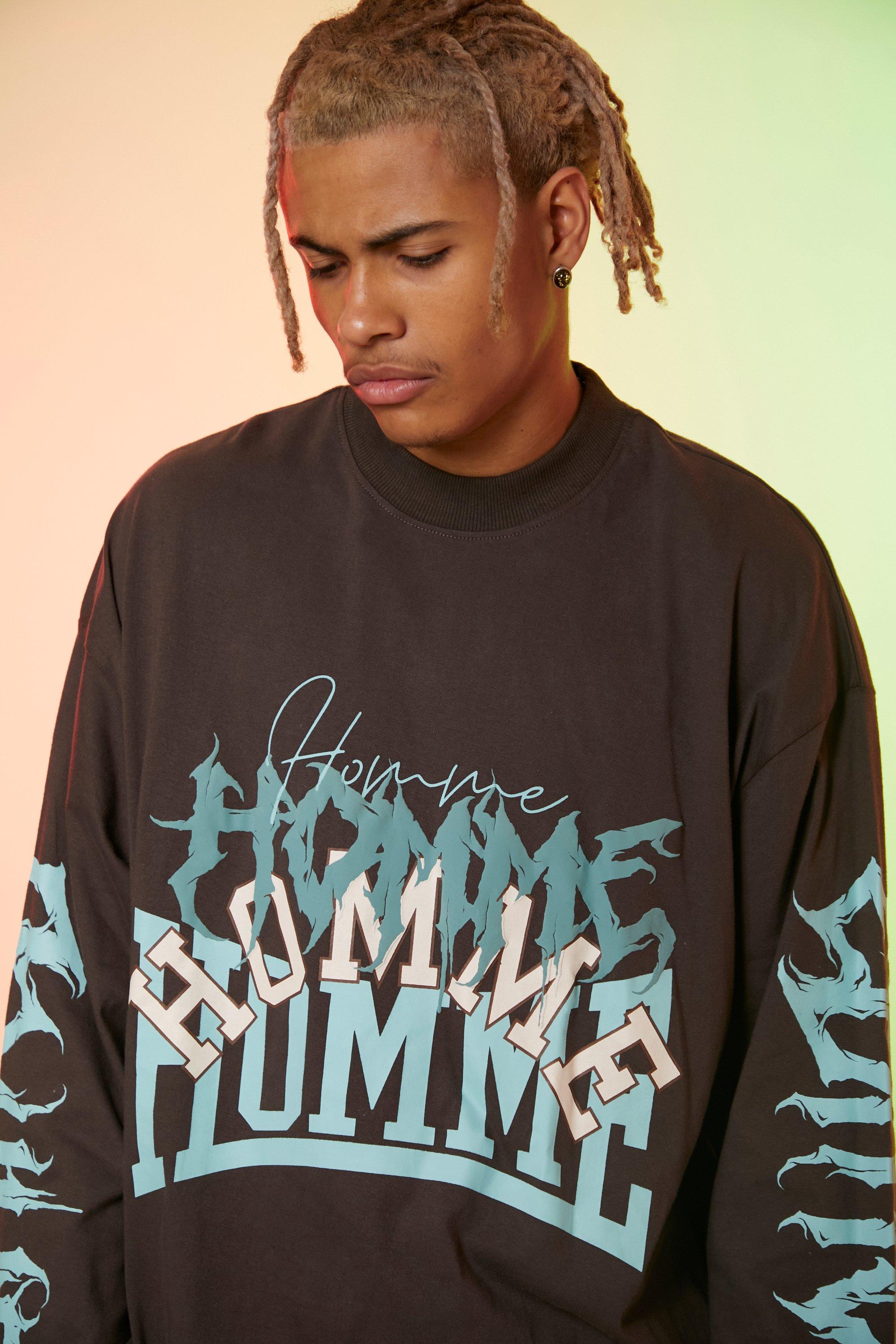 Tall Oversized Homme Print Long Sleeve T shirt boohoo NO