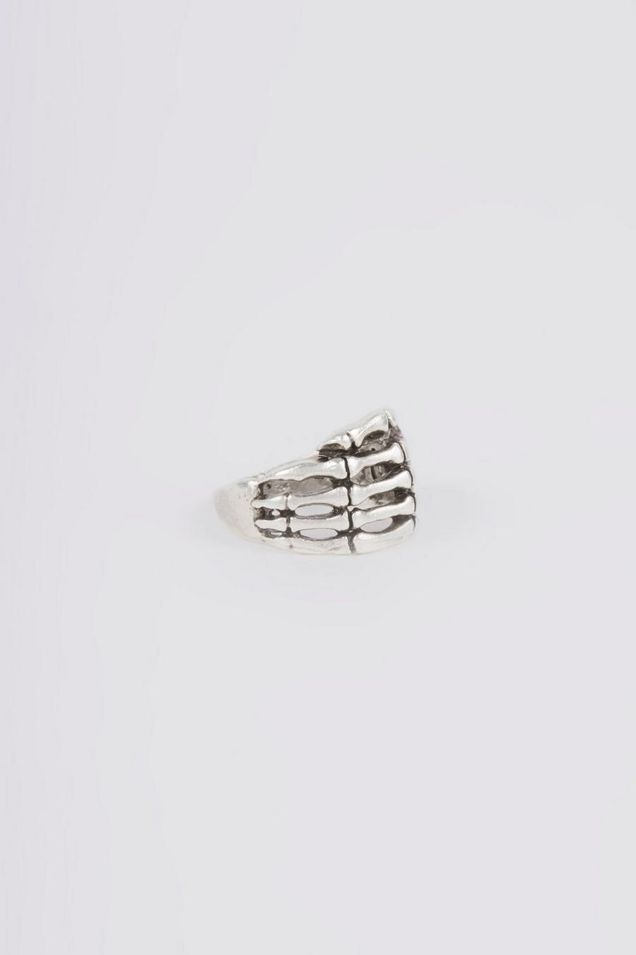 Silver Skeleton Hand Detail Ring image number 1