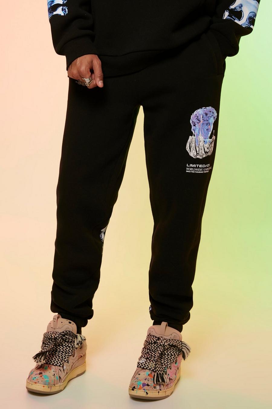Black Tall Homme Joggers med tryck image number 1