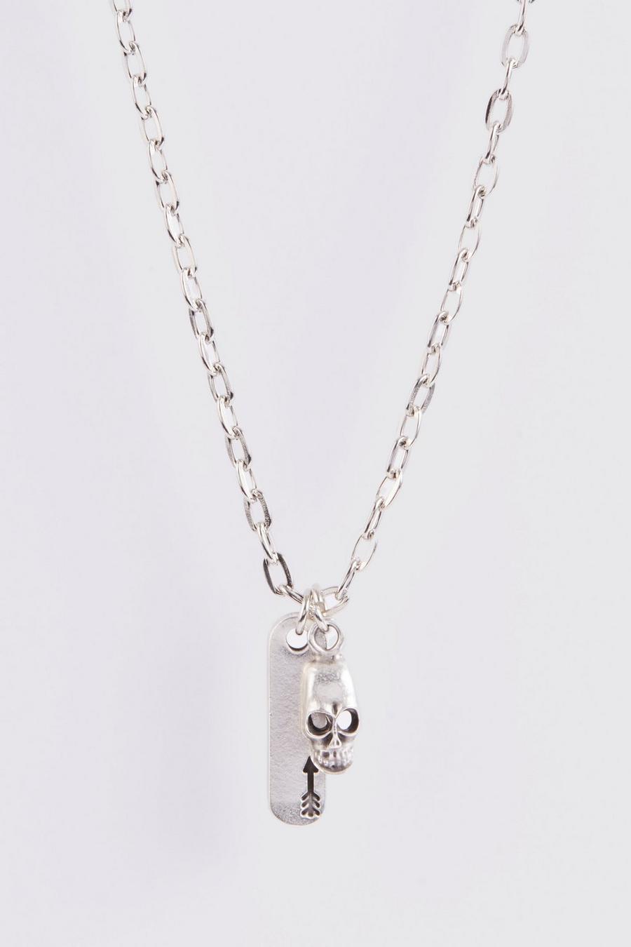 Silver Skull Tag Pendant Chain Necklace image number 1
