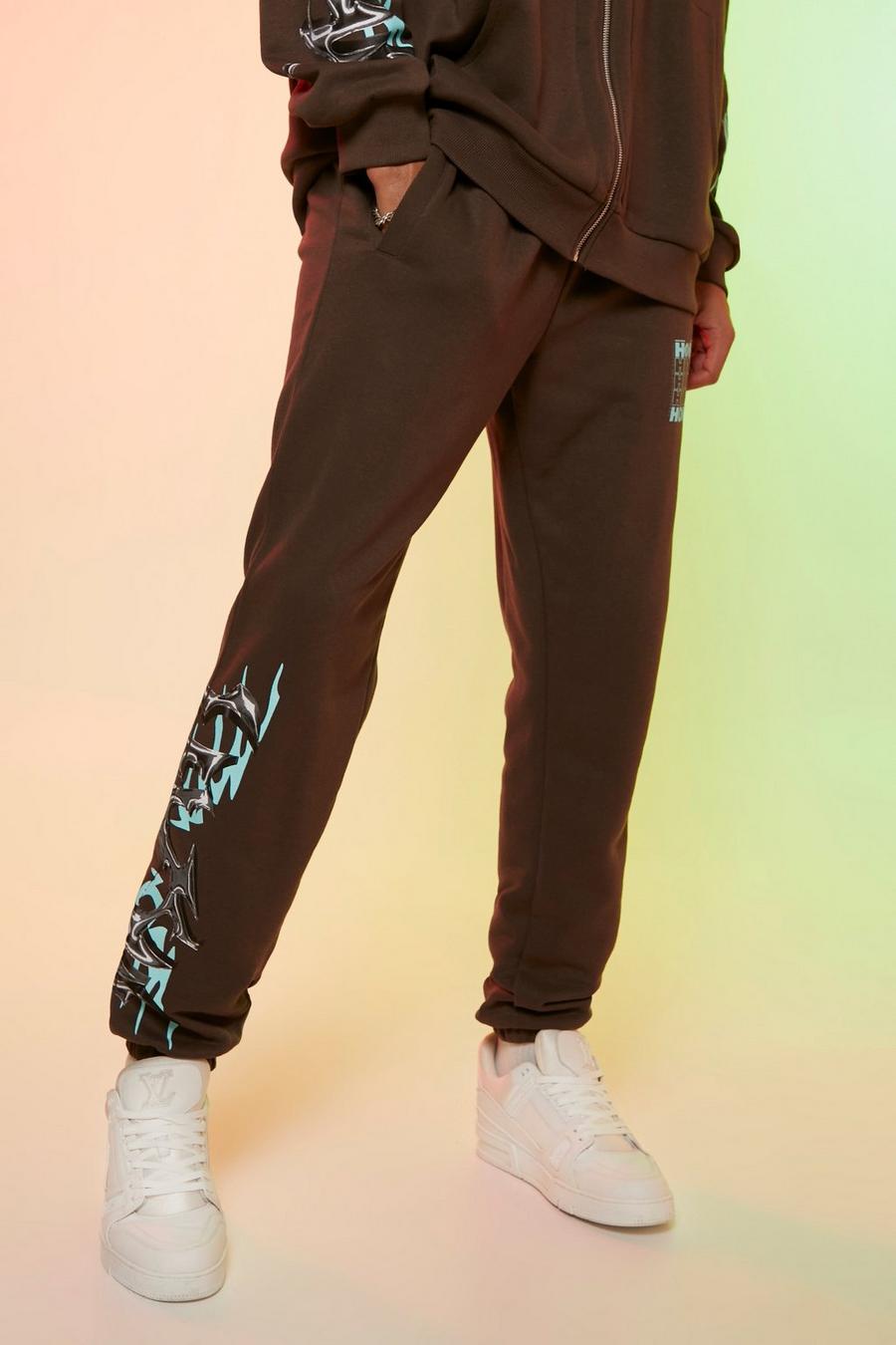 Chocolate Tall Regular Fit Homme Graphic Distressed Jogger image number 1