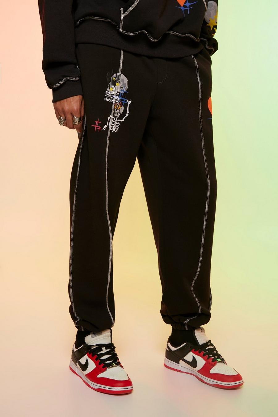 Black Tall Oversized Moon Graphic Jogger image number 1