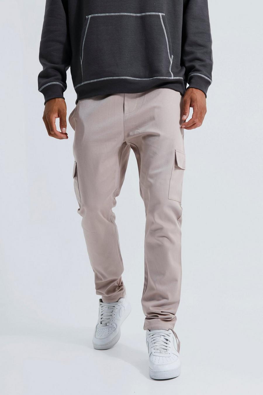 Taupe beige Tall Skinny Fit Elastic Waist Cargo Trouser 
