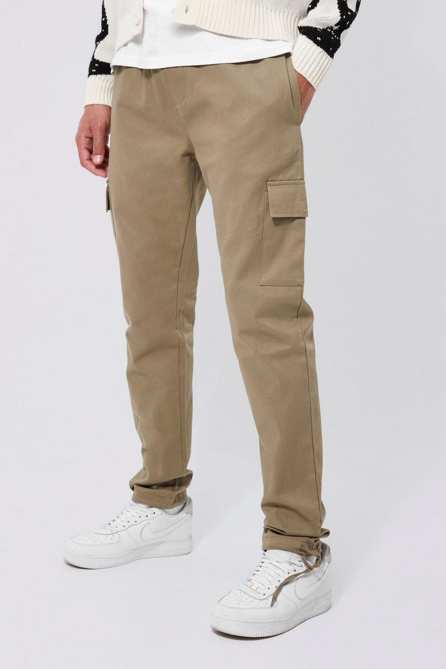 Khaki Tall Skinny Fit Elastic Waist Cargo Trouser    image number 1