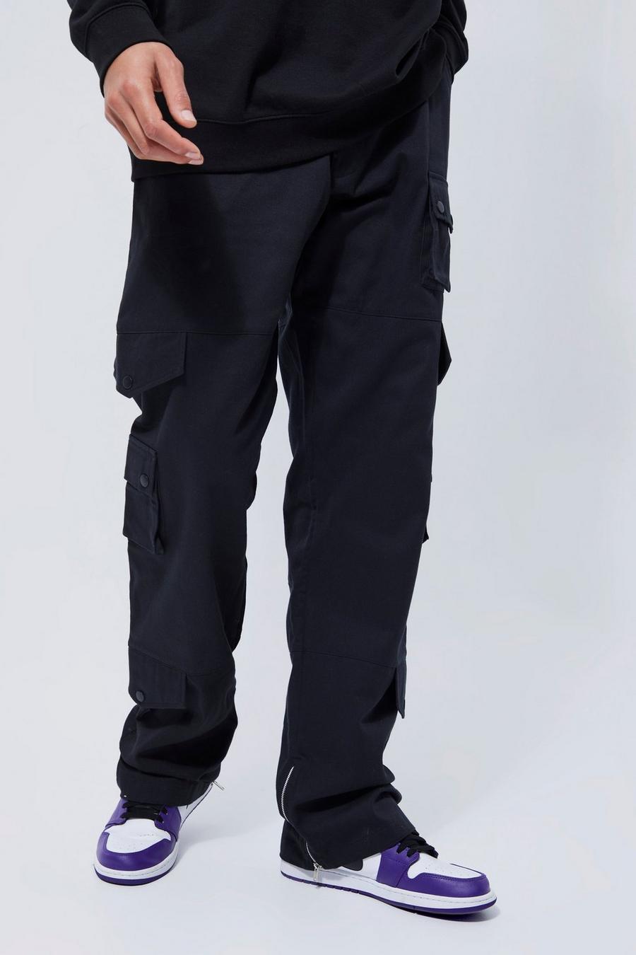 Black schwarz Tall Fixed Waist Relaxed Fit Cargo Trouser