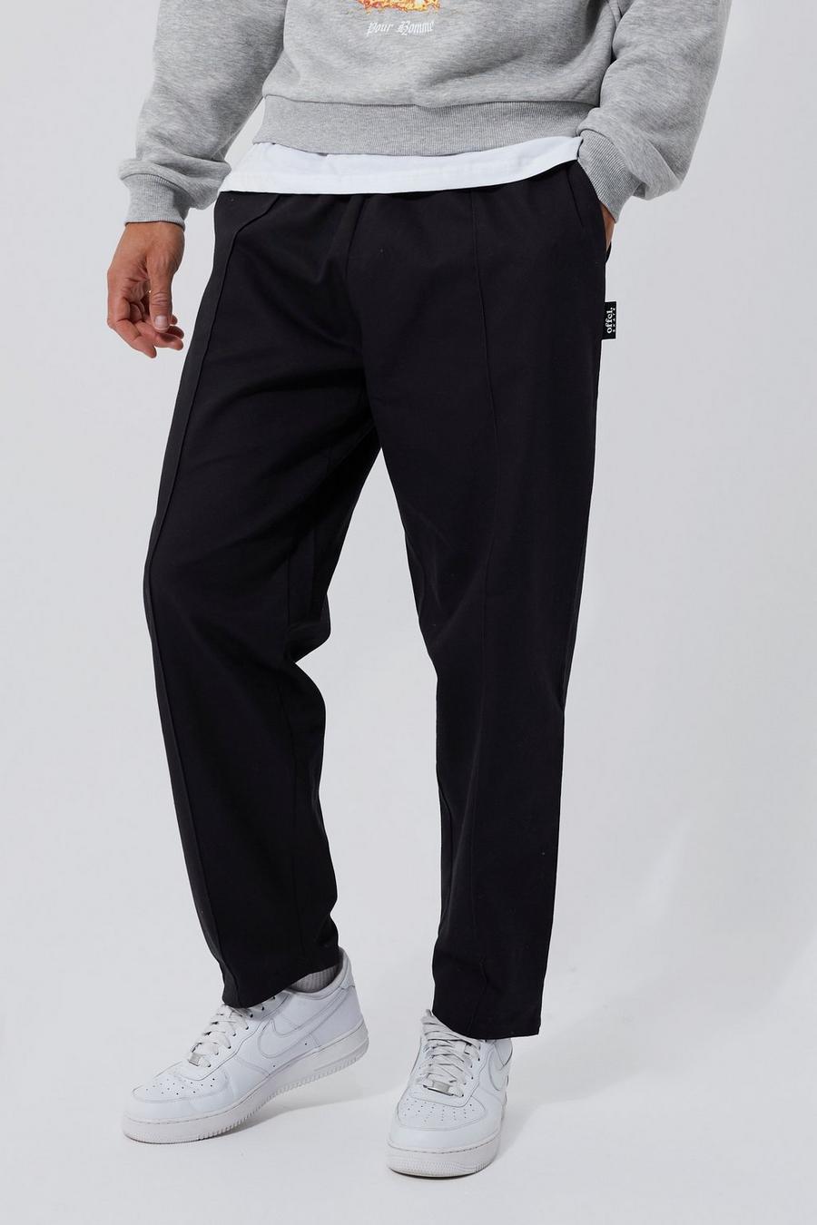 שחור מכנסי צ'ינו סקייטר קרופ עם רצועת מותניים אלסטית, לגברים גבוהים  image number 1