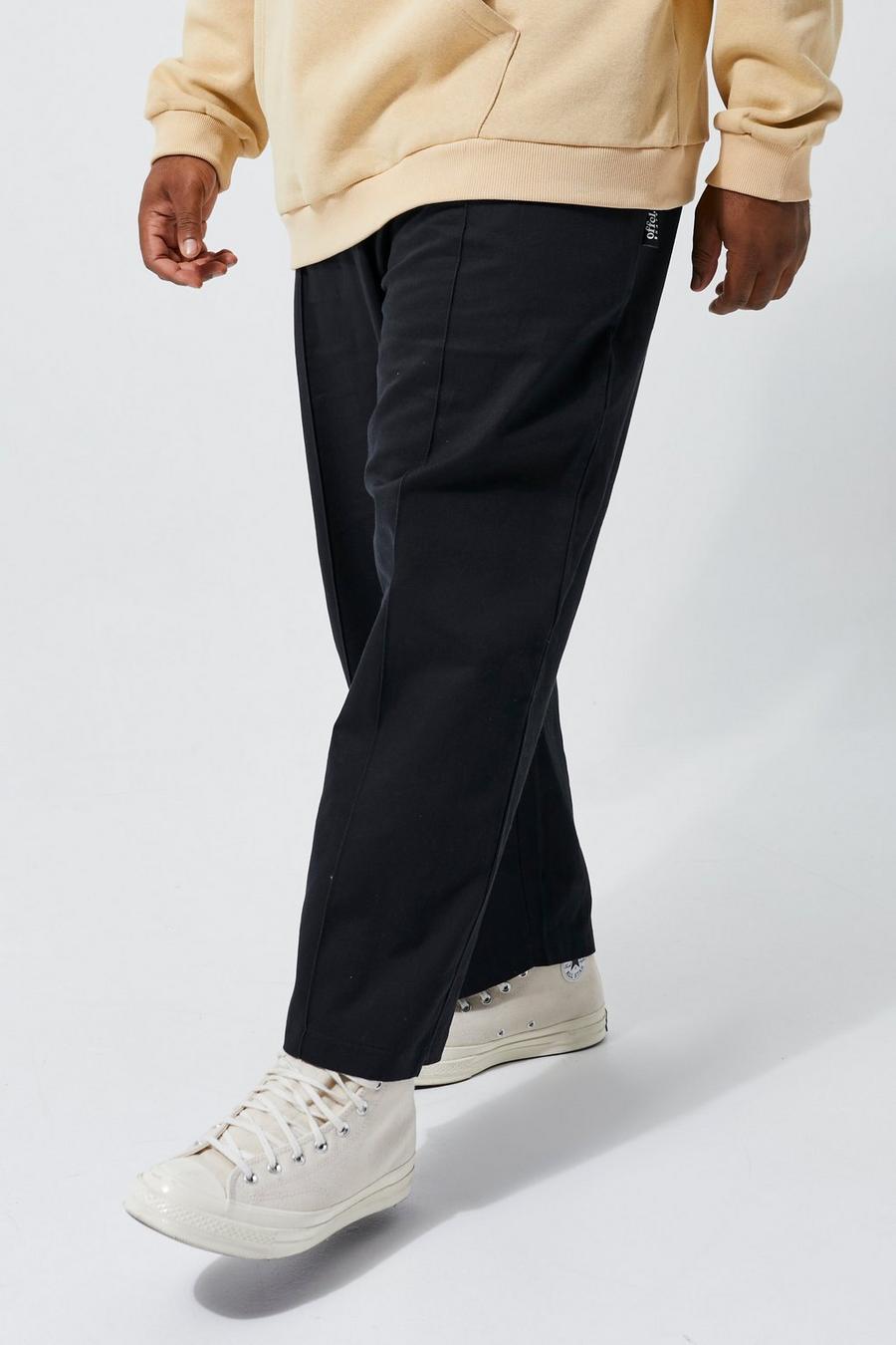 שחור מכנסי צ'ינו סקייטר קרופ עם רצועת מותניים אלסטית, מידות גדולות  image number 1