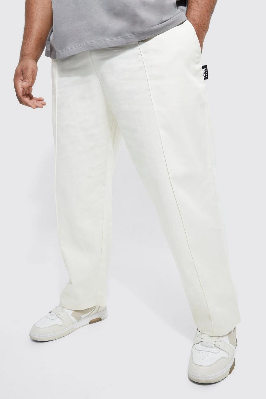 שמנת bianco מכנסי צ'ינו סקייטר קרופ עם רצועת מותניים אלסטית, מידות גדולות