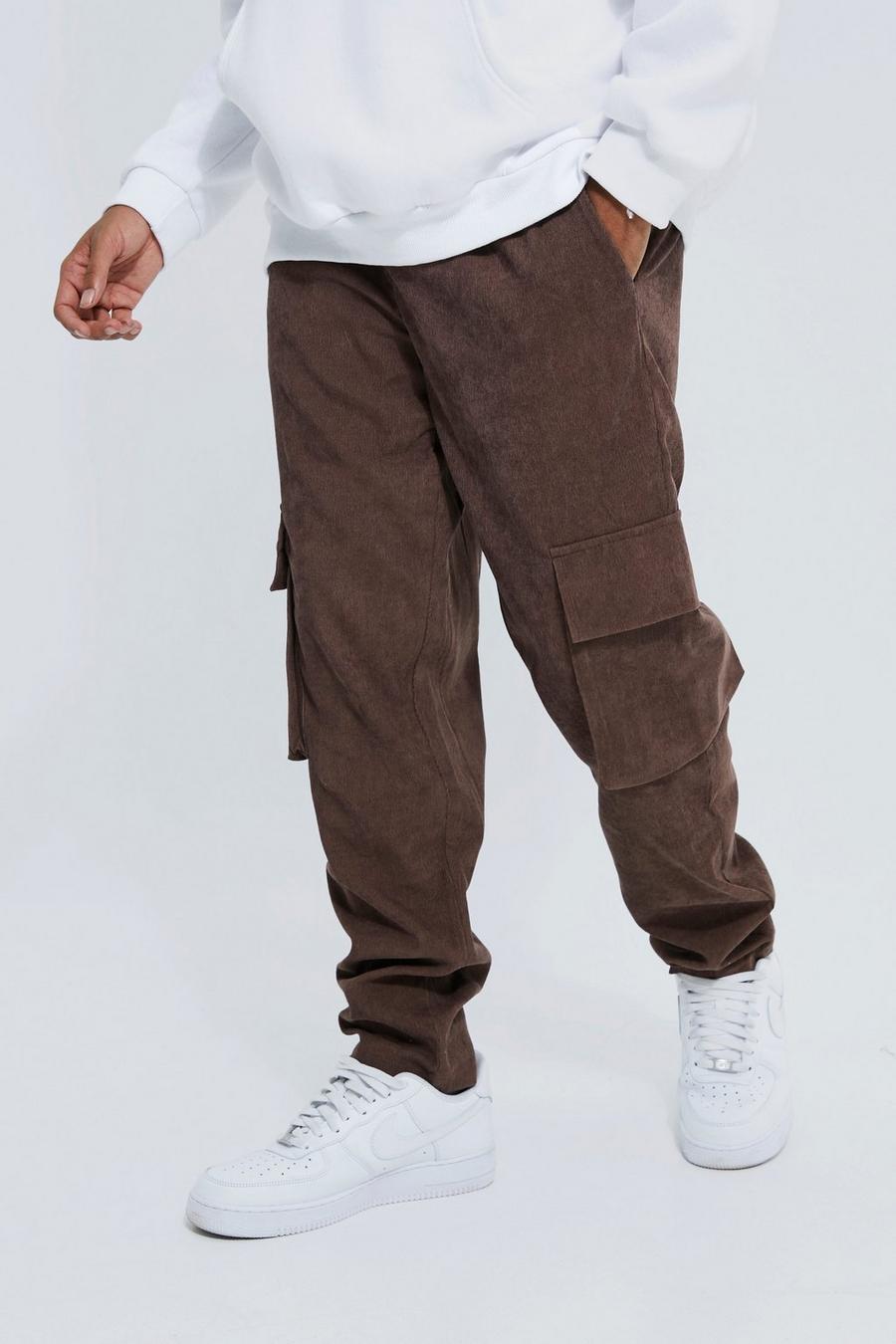 Pantalon cargo droit en velours côtelé, Chocolate brown image number 1