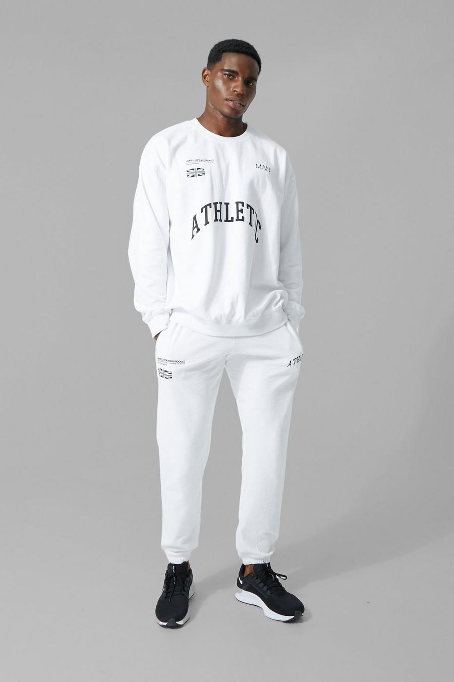 White vit MAN Active Athletic Oversized träningsoverall med sweatshirt
