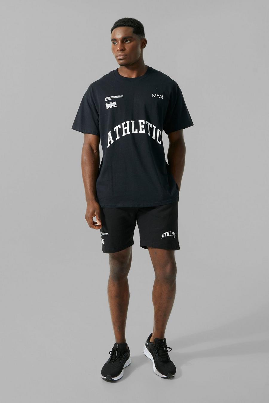 שחור negro סט שורט ספורטיבי אוברסייז עם כיתוב Athletic, מסדרת Man Active