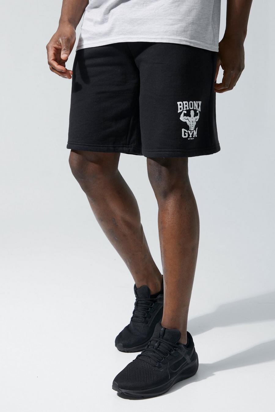 שחור שורט אוברסייז ספורטיבי לחדר הכושר עם כיתוב Bronx מסדרת Man image number 1