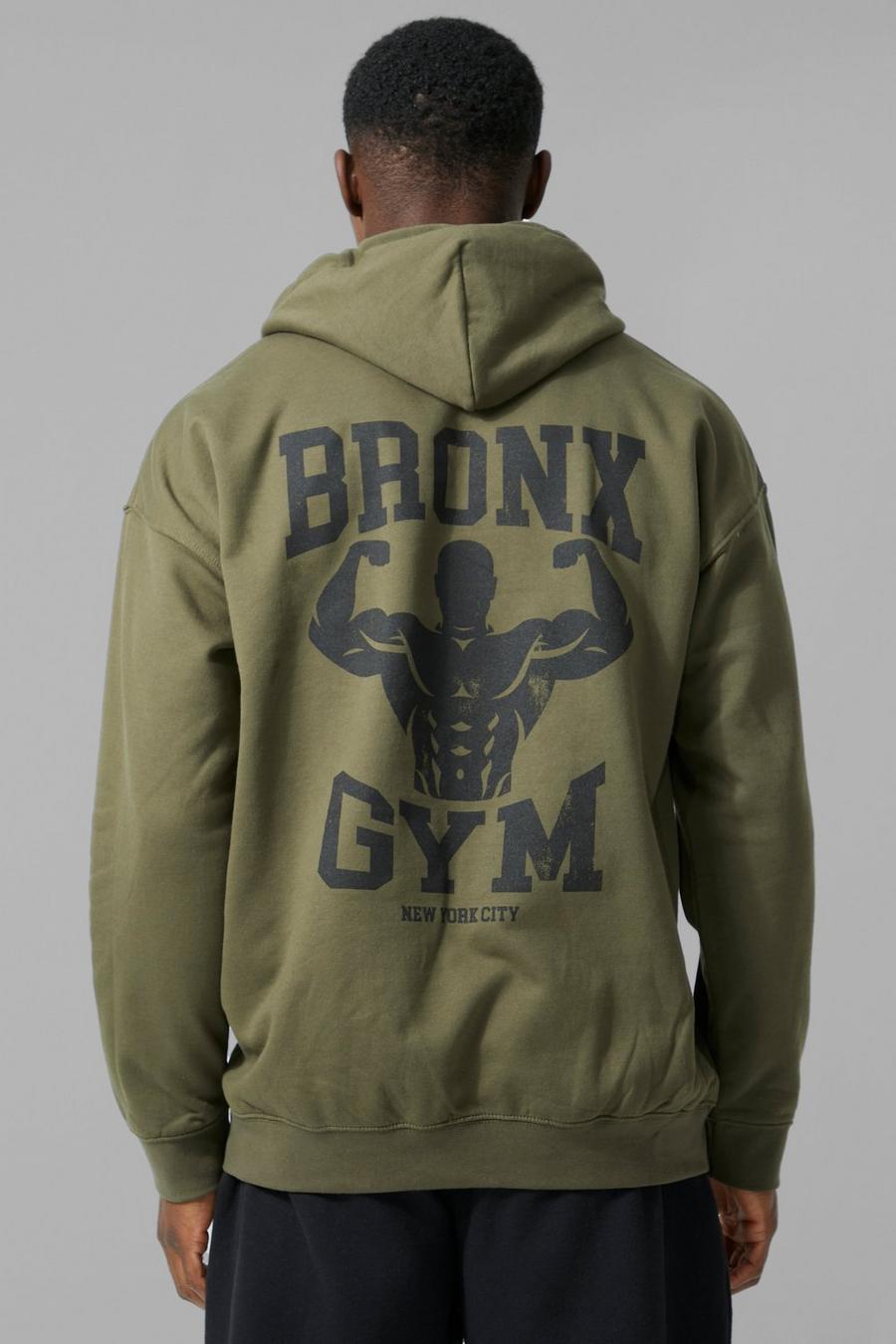 Sweat à capuche de sport oversize à slogan Bronx - MAN Active, Khaki image number 1