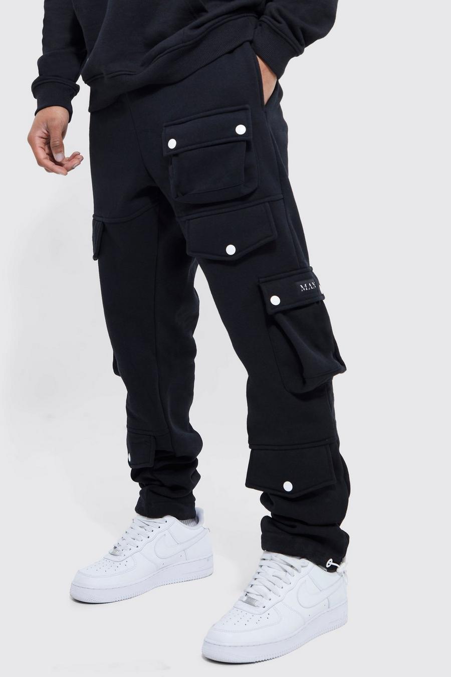 שחור black מכנסי טרנינג דגמ'ח עם כיסים מרובים וחפתים לגברים גבוהים