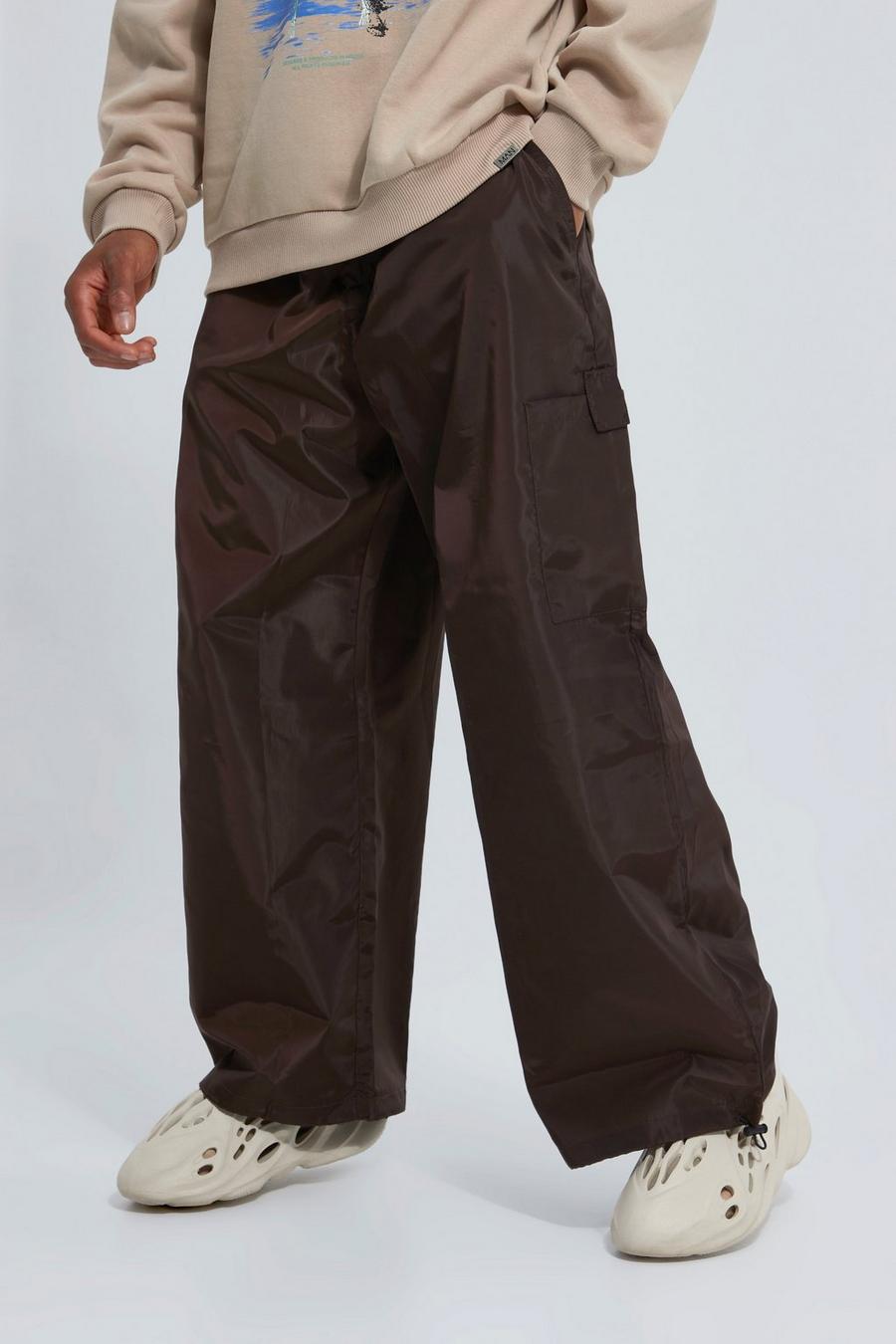 Chocolate Elastic Waist Wide Fit Shell Parachute Trouser image number 1
