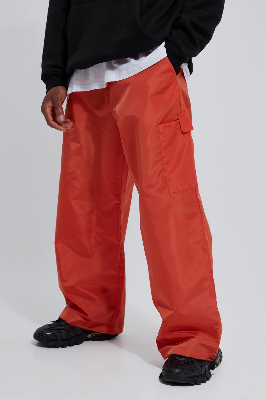Pantalón bombacho de holgura ancha y tela shell, Orange naranja