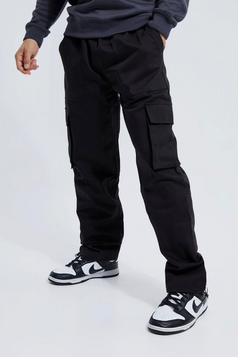 Pantalon cargo droit à cordon de serrage, Black noir image number 1