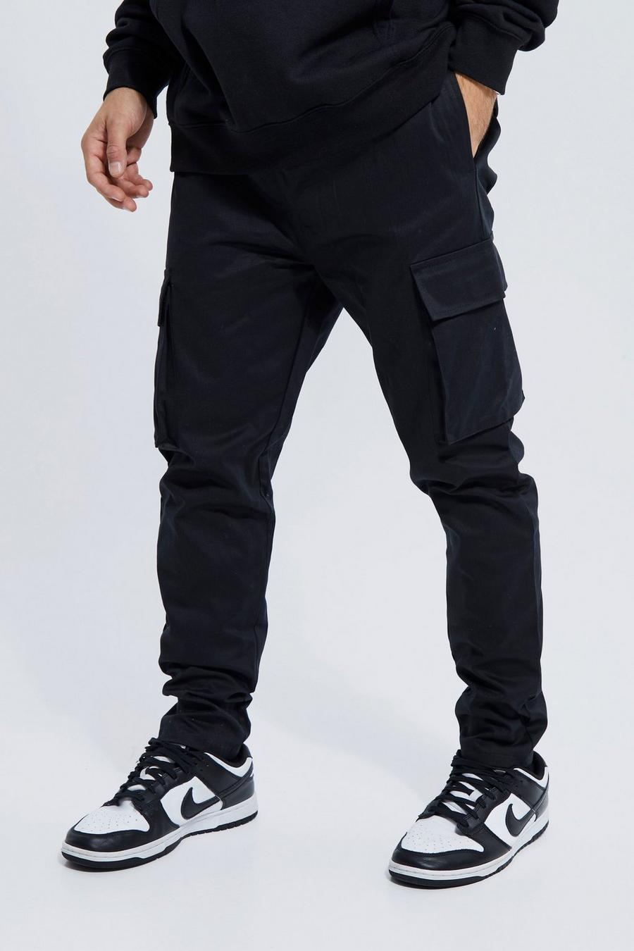 Black nero Elastic Waist Skinny Fit Cargo Trouser