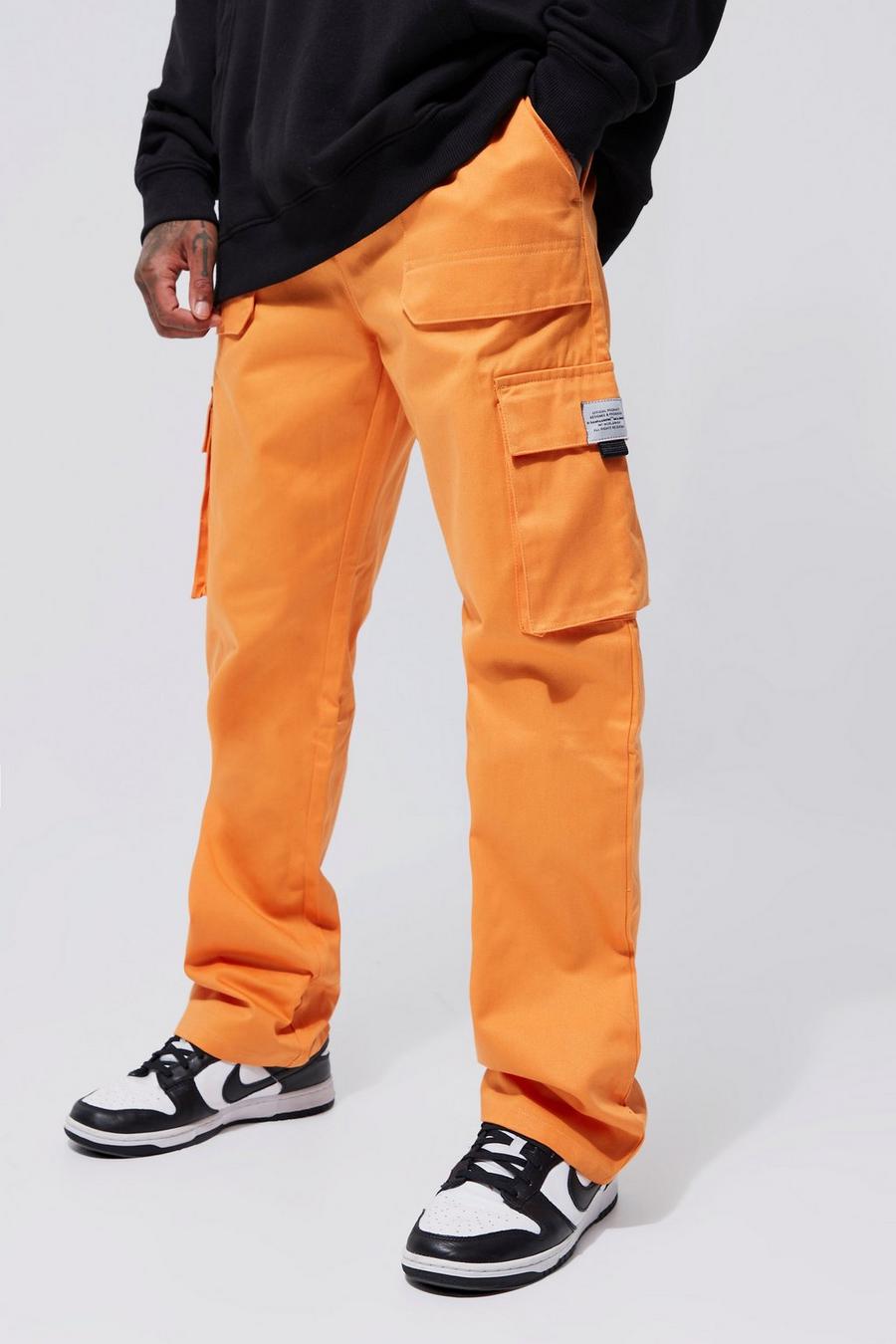 Orange Elastic Waist Relaxed Fit Buckle Cargo Jogger