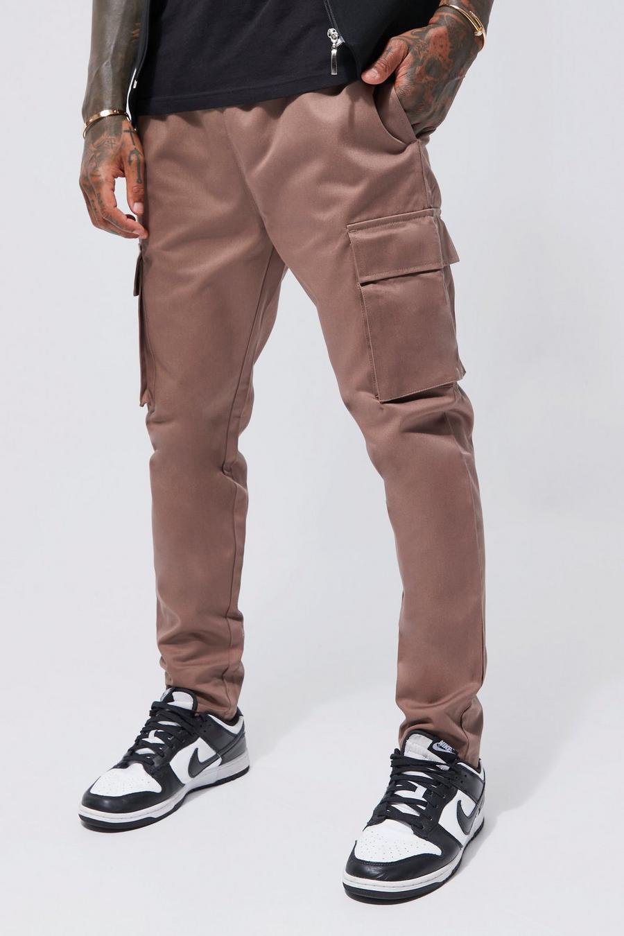 Taupe Elastic Waist Skinny Fit Cargo Trouser image number 1