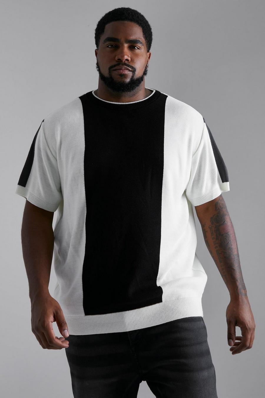 Black Plus Front Panel Colour Block Knitted T-shirt image number 1