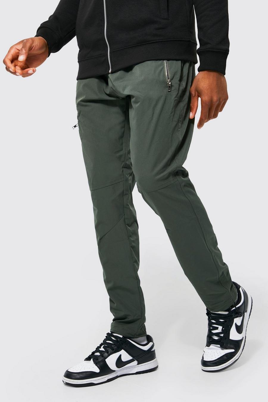 Pantalón cargo ajustado con cremallera y bolsillo cargo, Khaki image number 1