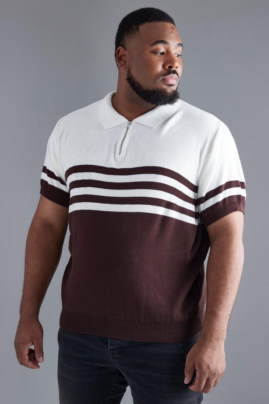 Chocolate Plus 4 Stripe Colour Block Knitted Polo  image number 1