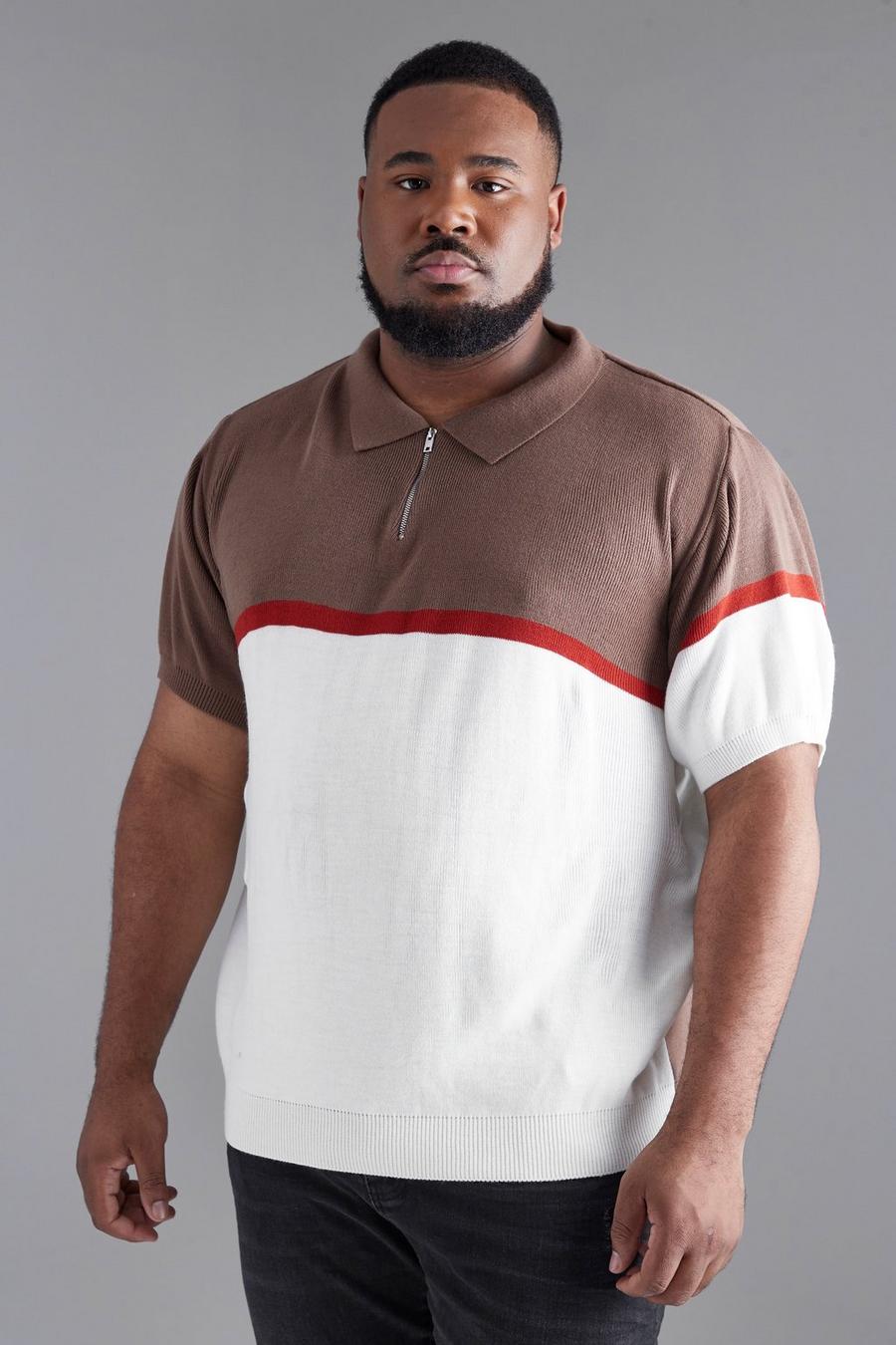 Ecru Plus Colour Block Horizontal Knitted Polo image number 1