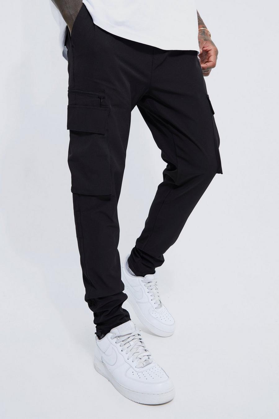 Black negro Fixed Waist Skinny Cargo Pocket Trouser