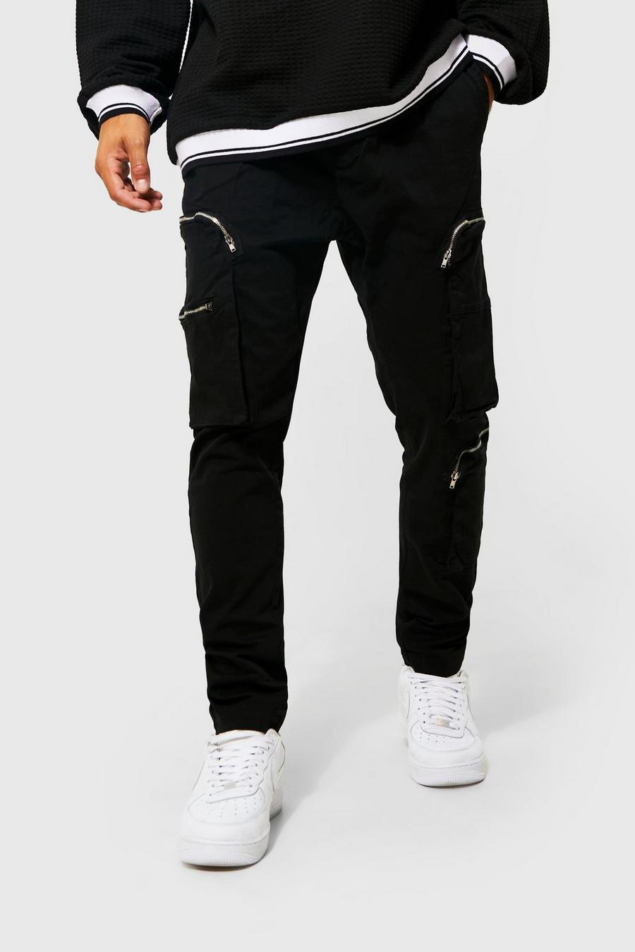 Pantalon cargo skinny à poches en relief, Black image number 1