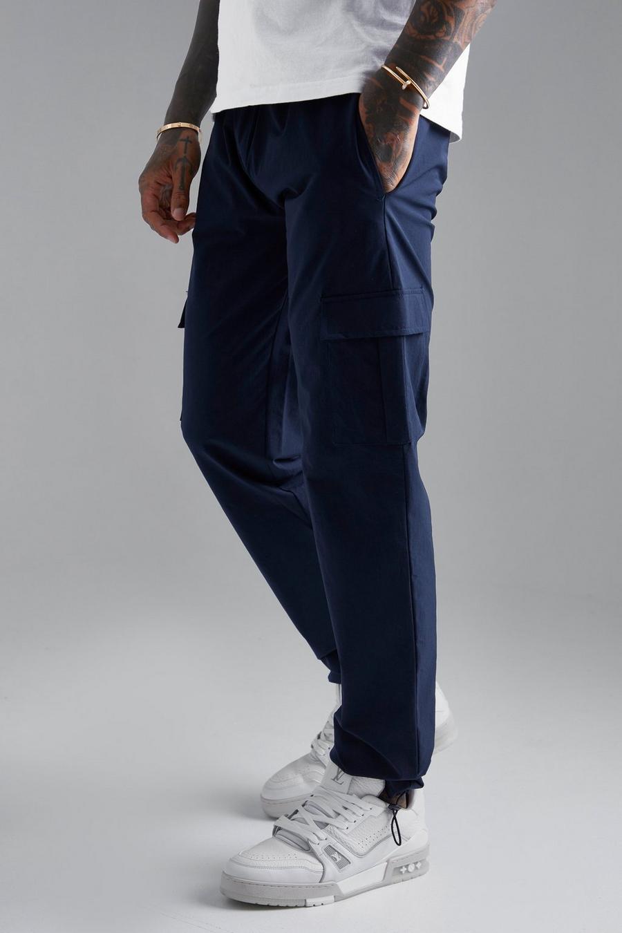 Pantaloni Cargo Slim Fit in Stretch tecnico con fermacorde, Navy azul marino