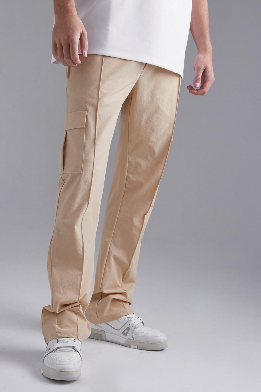 Pantaloni Cargo Slim Fit in Stretch tecnico con inserti tono su tono, Stone beis
