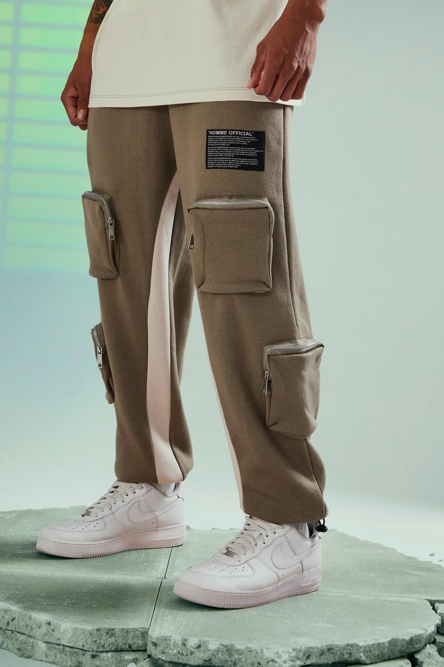 Sage green Oversized Curved Panel Cargo Pocket Joggers
