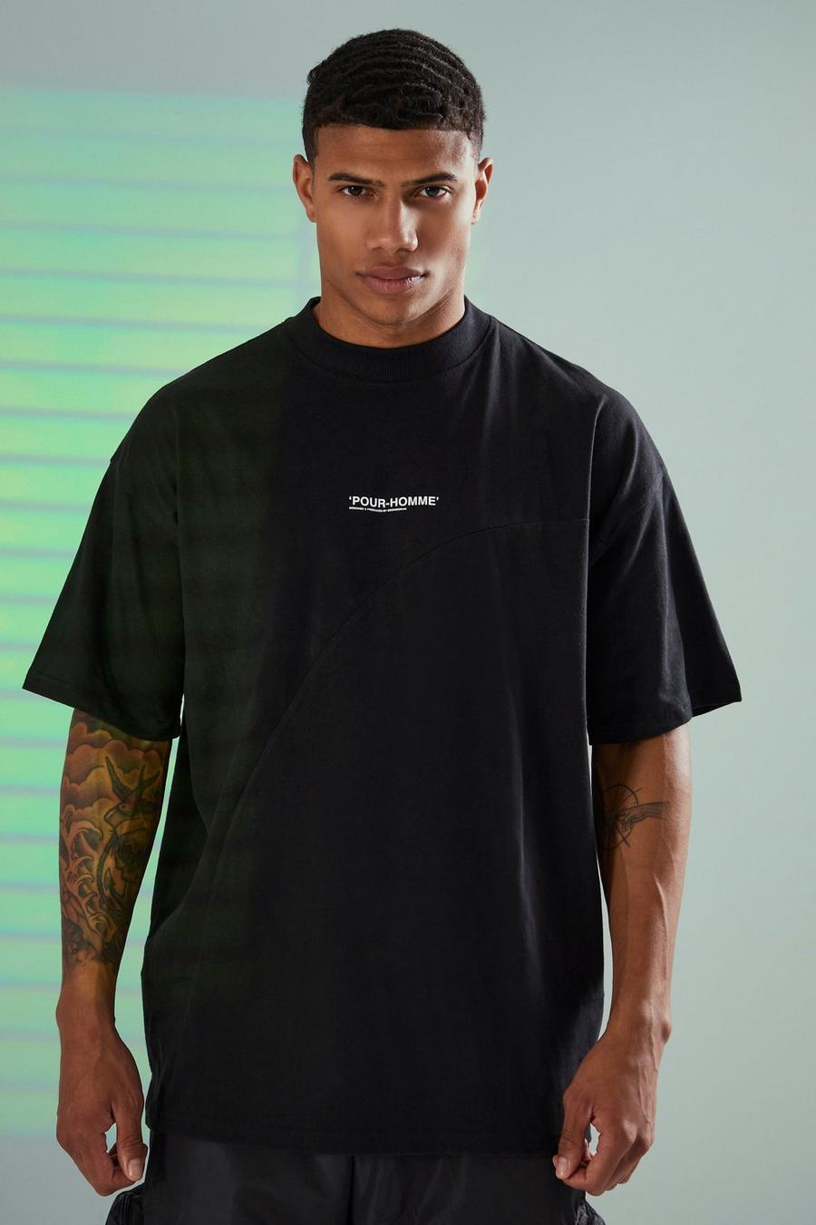 Black svart Oversized Heavy Weight Step Hem Panel T-shirt