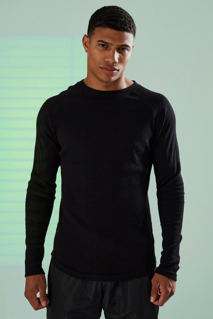 Black Ribbed Muscle Fit T-shirt image number 1