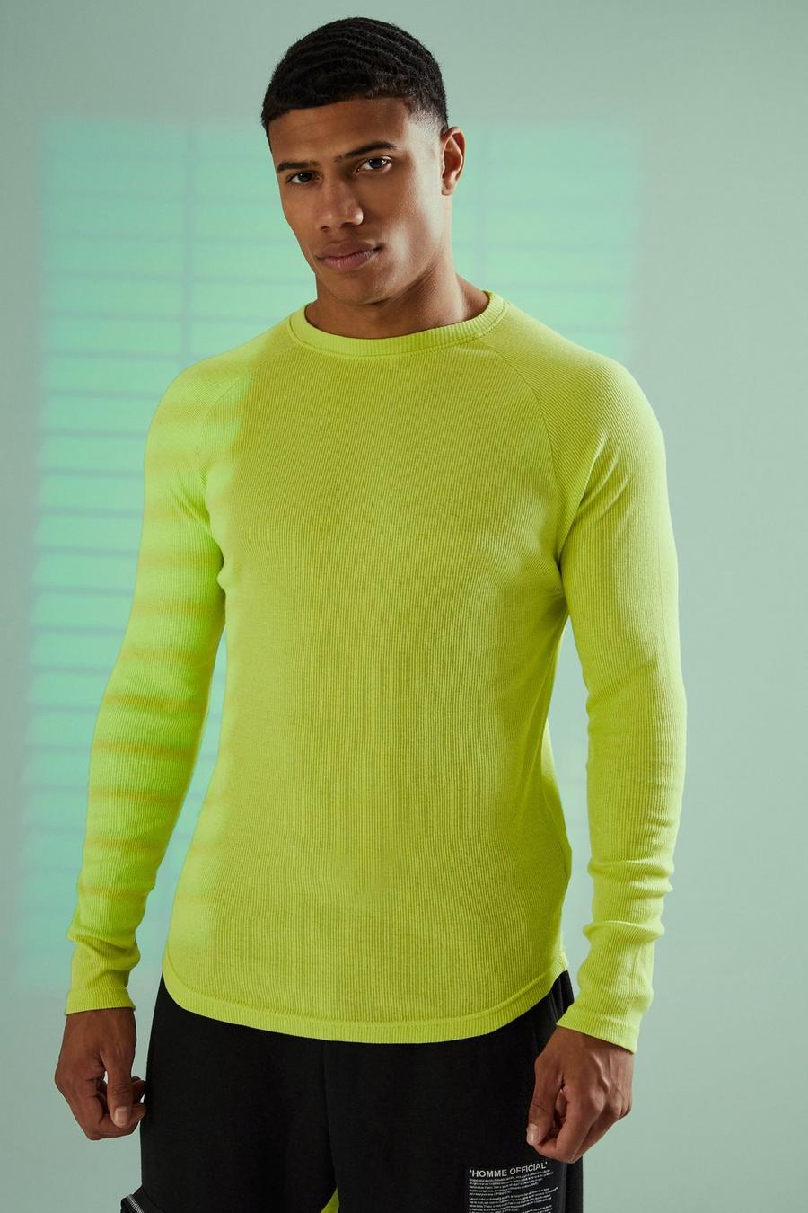 Lime Ribbed Muscle Fit T-shirt image number 1