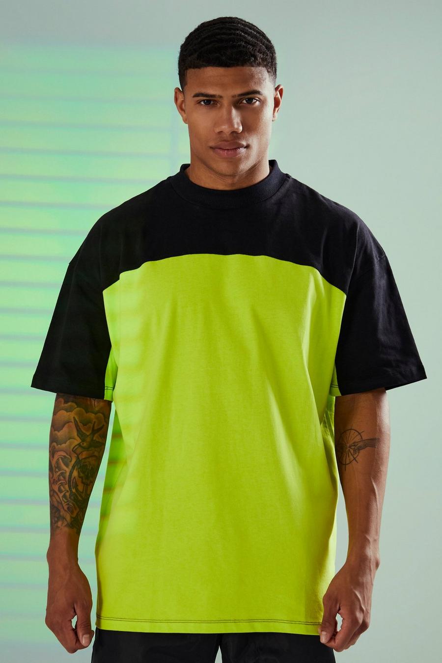 Lime Oversized Extended Neck Curve Panel T-shirt image number 1