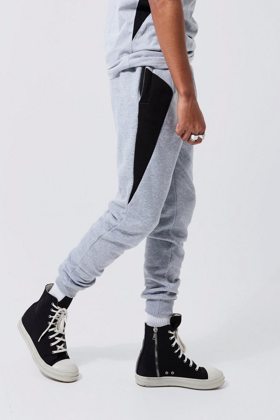 Grey marl Tall Roman Man Colour Block Panelled Joggers image number 1