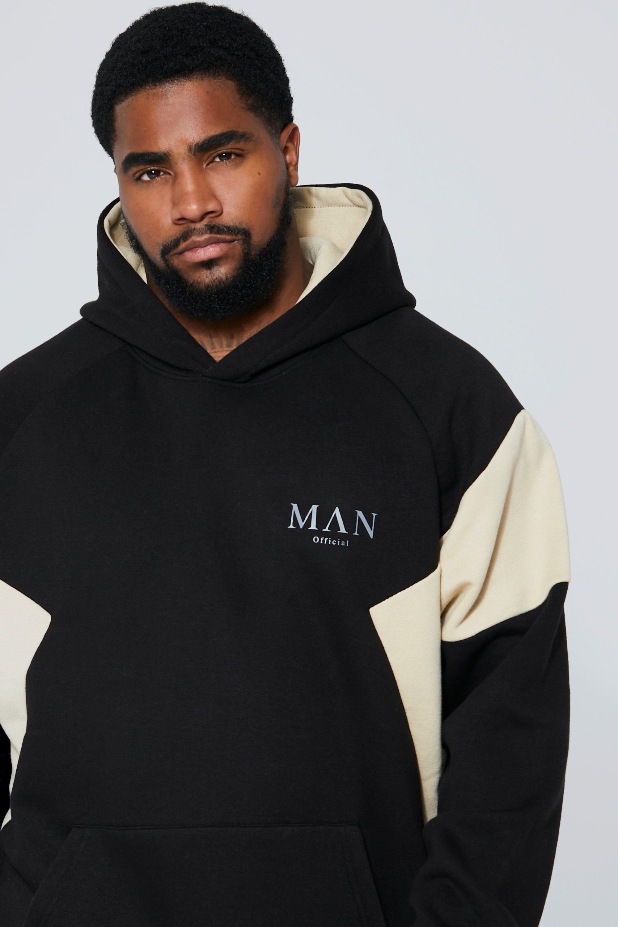 Plus Roman Man Colour Block Panelled Hoodie