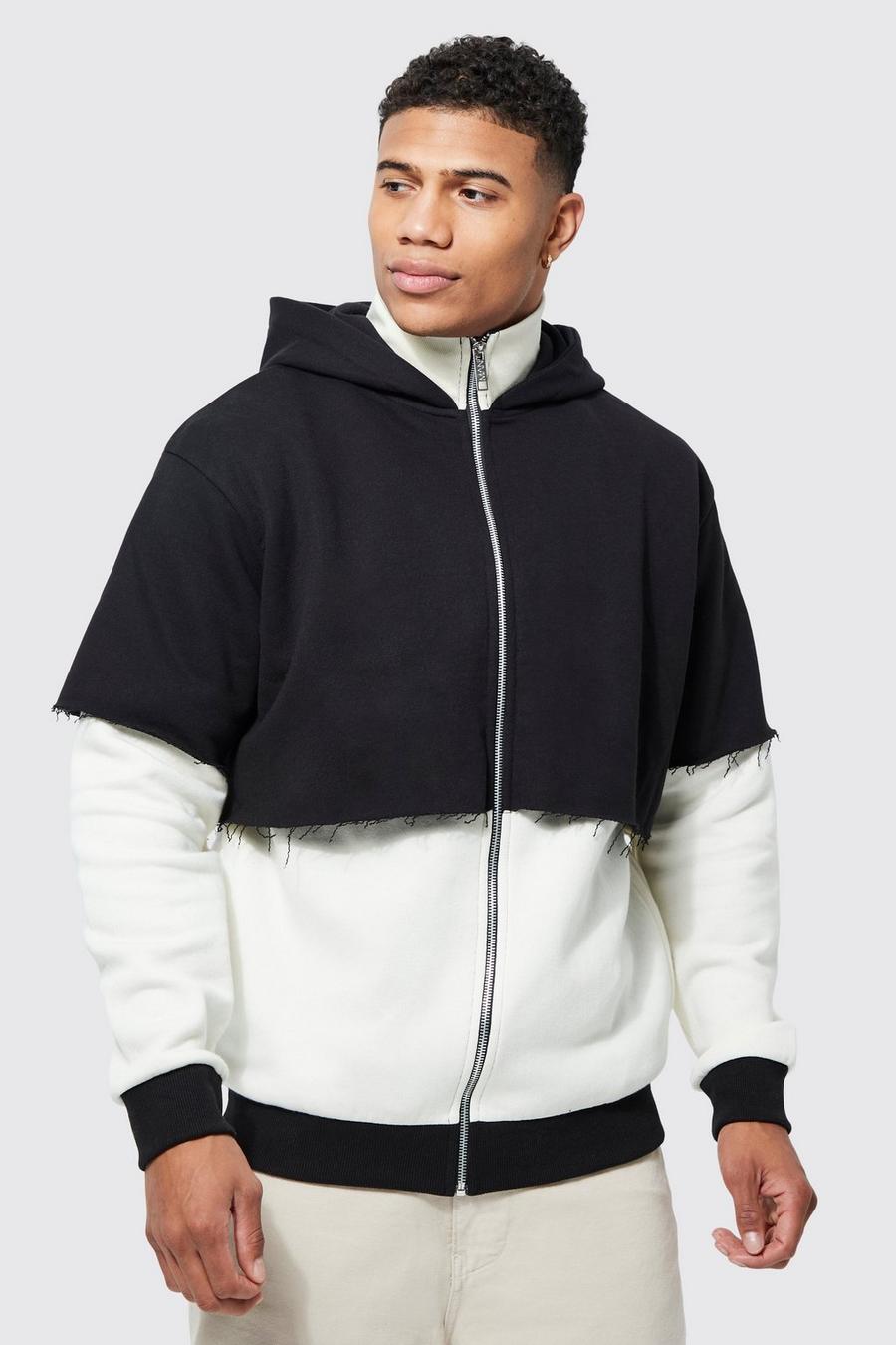 Black Oversized Double Layer Hoodie image number 1