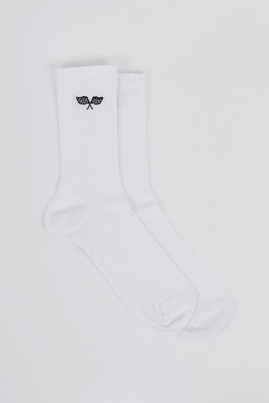 White Embroidered 00 Sock image number 1