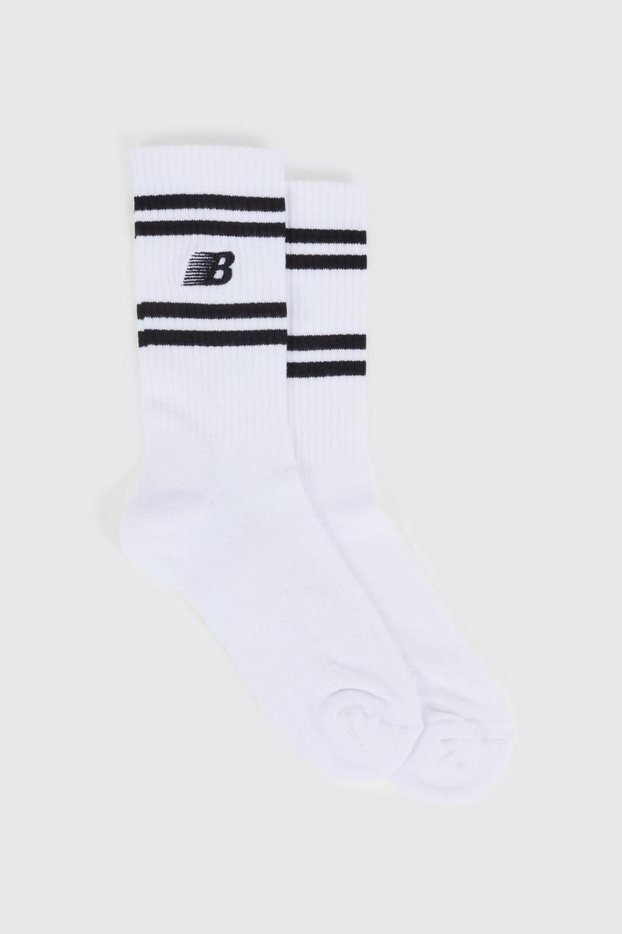 White Embroidered B Stripe Sock