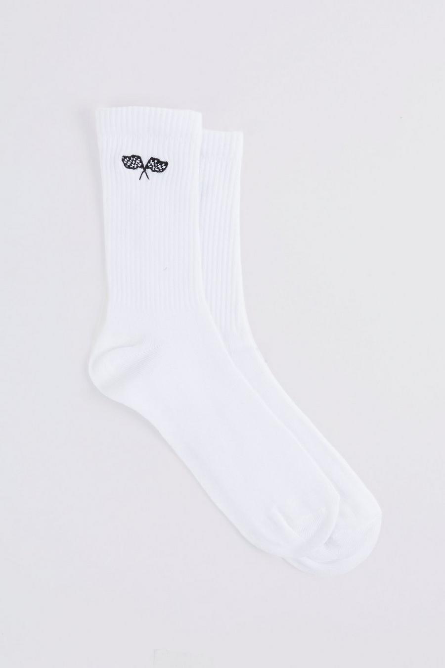 White Embroidered Flag Sock image number 1