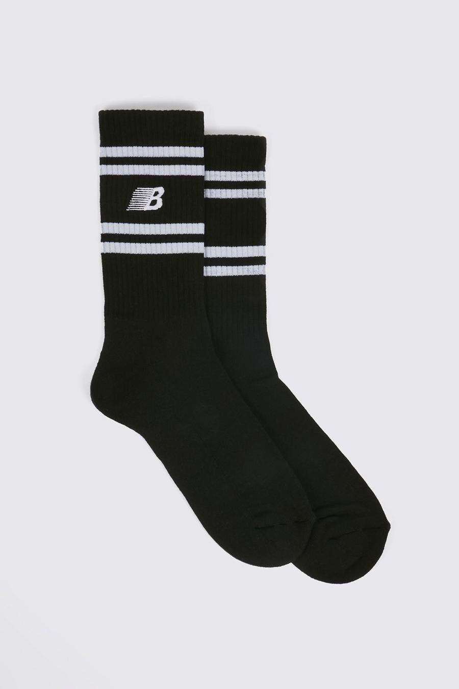 Black Embroidered B Stripe Sock image number 1